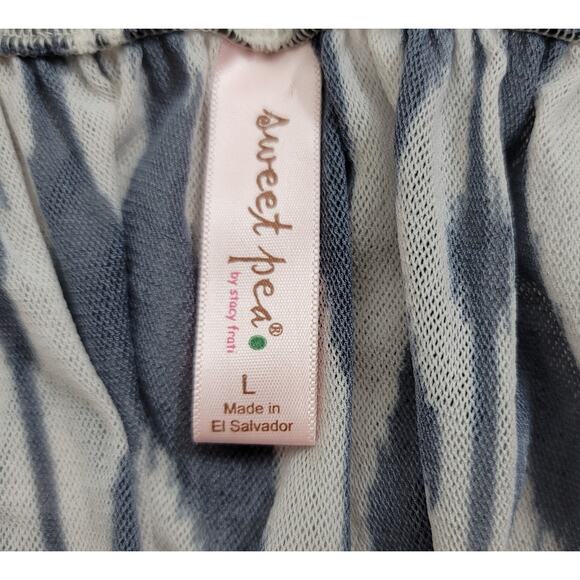 Sweet Pea Anthropologie Gray Striped Sheer Top Large Elastic Boat Collar Soft - Picture 4 of 5